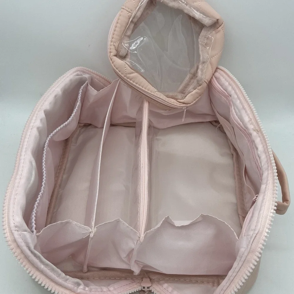 Quilted Pink Makeup Bag Travel Cosmetic Case Organizer with Interior‎ Dividers